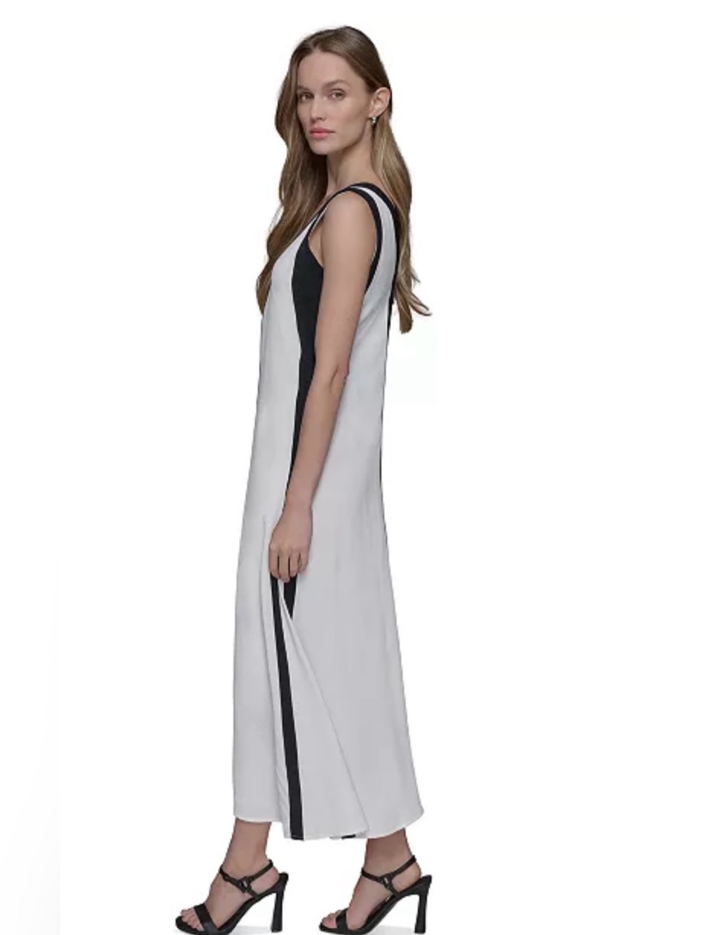 NWT Karl Lagerfeld Sleeveless V-Neck Maxi Dress White w/Black Trim Retail $159